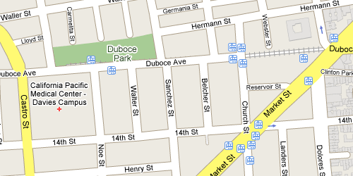 streep map of Duboce Triangle in San Francisco, showing 12 muni stops